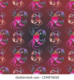 Elegant magic crab multicolor background seamless.