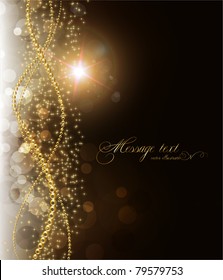 elegant magic golden background with place for text invitation. with stars, sun shine and sparks. eps 10.