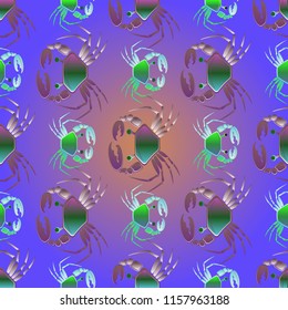 Elegant magical crab multicolored background seamless.