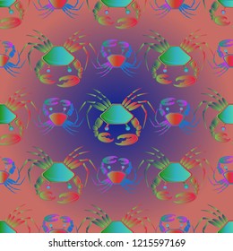Elegant magical crab multicolored background seamless.