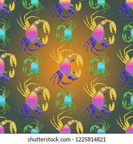 Elegant magical crab multicolored background seamless.
