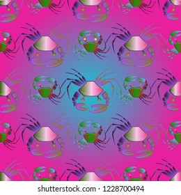 Elegant magical crab multicolored background seamless.