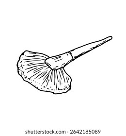 Elegant makeup brush. Vector illustration. Black and white ink drawing isolated on a white background. Illustration of a beauty salon, cosmetics store