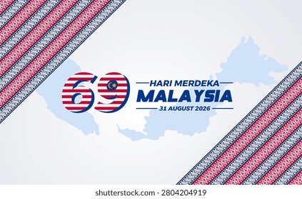 Elegant Malaysian Batik Background for 69th Malaysia Hari Merdeka Independence Day 2026 Celebrations with Beautiful Traditional Batik Motif Pattern Decoration and Patriotic 69th Anniversary Typography. 