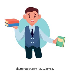 elegant male reader with books character