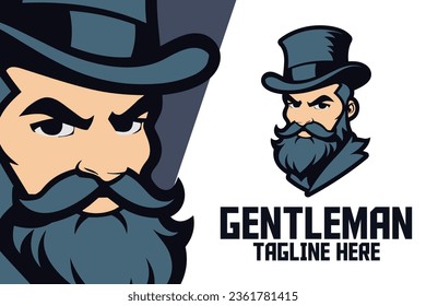 Elegant Man with Beard: An Iconic Gentleman Head Mascot Logo for Sport and Esport