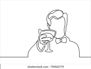 Elegant man with a champagne glass-continuous line drawing 