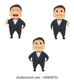 Elegant man doing actions collection on white background