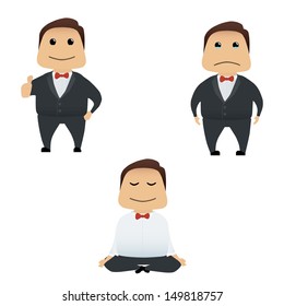 Elegant man doing actions collection on white background