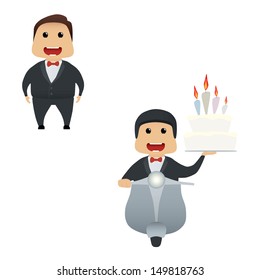 Elegant man doing actions collection on white background