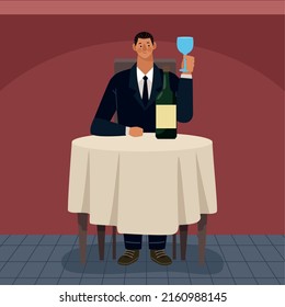 elegant man drinking wine in restaurant scene
