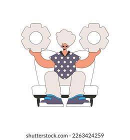 An elegant man holds gears in his hands. Idea theme.