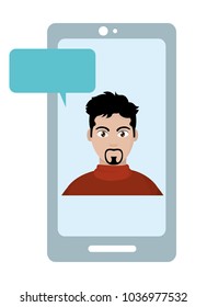 elegant man inside smartphone with chat bubble