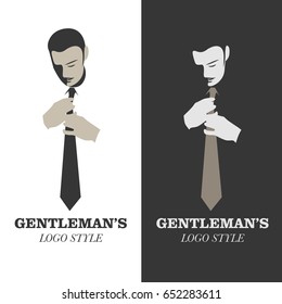 Elegant man with mustache wearing a tie. Gentleman logo style.