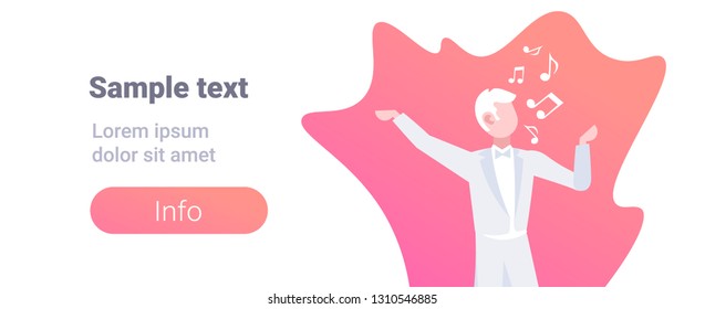 elegant man opera singer in white suit singing karaoke songs concert and music concept male cartoon character portrait flat copy space horizontal