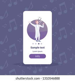 elegant man opera singer in white suit singing karaoke songs concert and music concept male cartoon character. full length flat copy space notes shape background