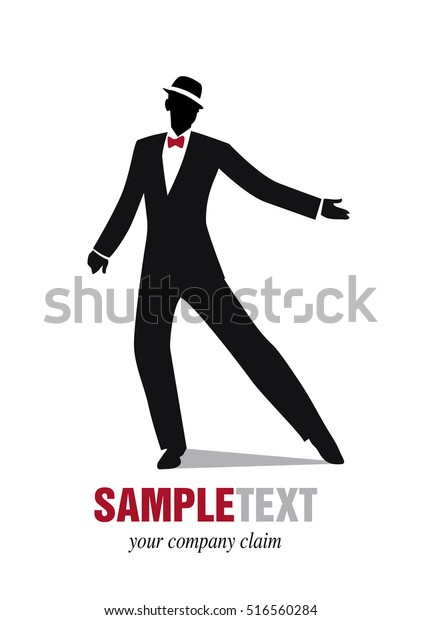 Elegant Man Silhouette Dancing Jazz Swing Stock Vektorgrafik