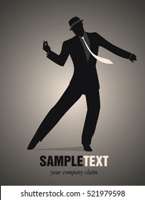 Elegant man silhouette dancing retro style