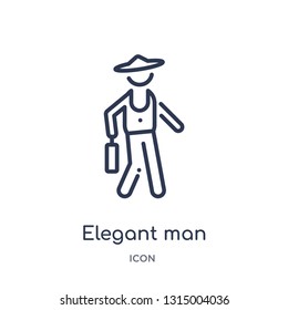 elegant man with suitcase icon from people outline collection. Thin line elegant man with suitcase icon isolated on white background.