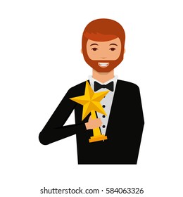 elegant man with trophy winner