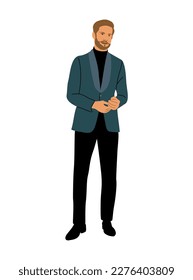 Elegant man in tuxedo vector isolated on white.