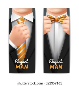 Elegant man vertical banners set with tie and bow-tie realistic isolated vector illustration 