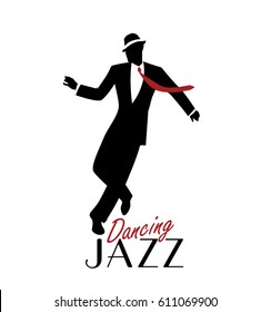 Elegant man wearing classic style clothing dancing jazz. Vector Illustration