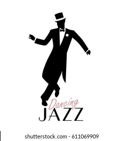 Elegant man wearing classic style clothing dancing jazz. Vector Illustration