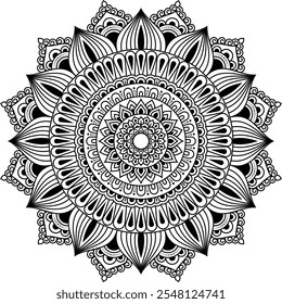 Elegant mandala art intricate black pattern design, Vector illustration.