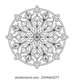 Elegant Mandala Artwork | Floral Line Art | Symmetrical Pattern | Coloring Design