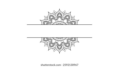 Elegant Mandala Design with Empty Space for Text or Image. This black and white mandala design features intricate patterns and a delicate floral motif, creating a visually appealing and sophisticated 