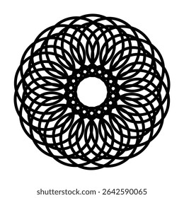 An elegant mandala design featuring intricate interlocking loops in a circular, symmetrical floral pattern, perfect for luxury branding, décor, or digital art inspiration