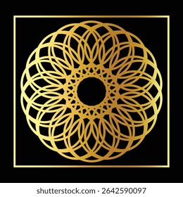 An elegant mandala design featuring intricate interlocking loops in a circular, symmetrical floral pattern, perfect for luxury branding, décor, or digital art inspiration