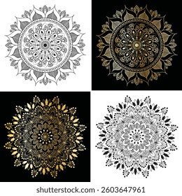 Elegant Mandala Design Set – Black and Gold Luxury Ornament Patterns