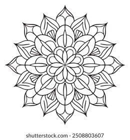 Elegant Mandala Design with Symmetrical Patterns and Interconnected Circles Adults Coloring Book