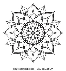 Elegant Mandala Design with Symmetrical Patterns and Interconnected Circles Adults Coloring Book