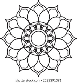Elegant Mandala Design with Symmetrical Patterns and Interconnected Circles Adults Coloring Book