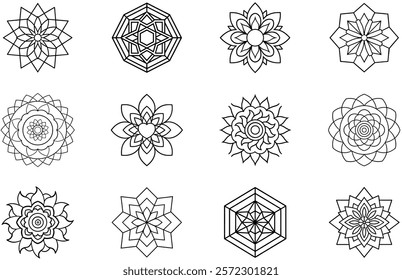Elegant Mandala Line Art Icons in Vector Format