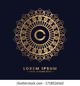 Elegant mandala logo of letter C. Golden logo concept for Royalty, Jewelry, Fashion, Cafe, Hotel and other.