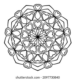 Elegant mandala round pattern with hearts. Valentine's day design element. 