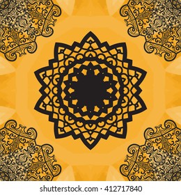 Elegant mandala-like seamless texture. Hand-drawn yoga yantra flower. Ornamental round seamless lace pattern. Abstract vector tribal ethnic native art imitation background, seamless pattern. 