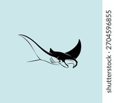 Elegant manta ray gliding gracefully through tranquil waters showcasing its majestic wingspan