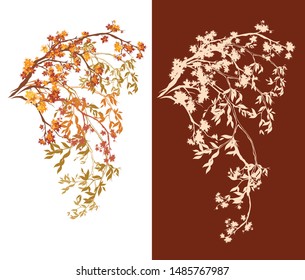 elegant maple tree branch with autumn colored foliage - fall season nature vector design set