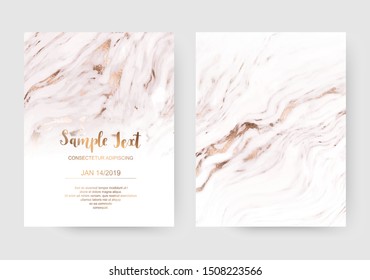 Elegant marble celebration invitation cards with gold splash texture.