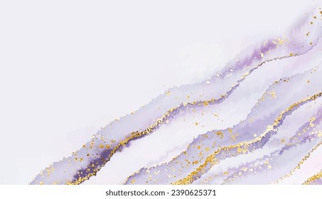 Elegant marble stone texture border with gold waves and glitter dust.