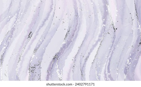 Elegant marble stone texture border with silver waves and glitter splatter.
