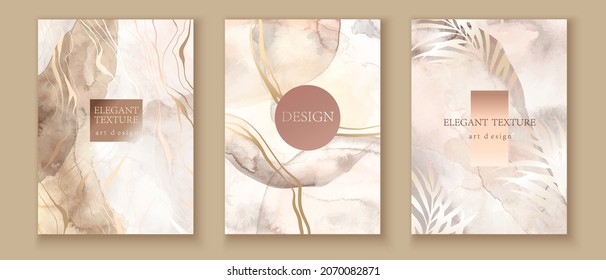 Elegant Marble, Stone Texture Set. Watercolor, Ink Vector Background Collection With White, Pink, Grey, Bege For Cover, Invitation Template, Wedding Card, Menu Design. 