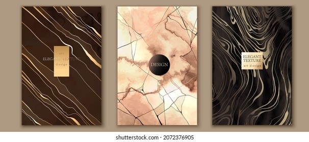 Elegant marble, stone texture set. Watercolor, ink, line vector background collection with white, pink, grey, beige, black, golden colors for cover, invitation template, wedding card, menu design. 