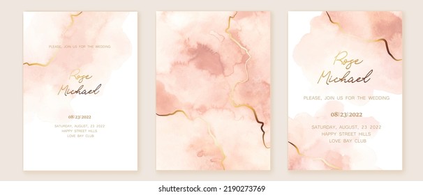 Elegant marble, stone texture set. Watercolor, ink vector background collection with white, pinkfor cover, invitation template, wedding card, menu design. 