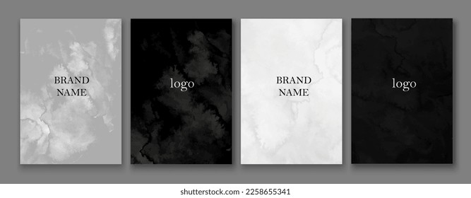 Elegant marble, stone texture set. Watercolor, ink vector background collection with white,  grey,  black for cover, invitation template,  card, menu design. 